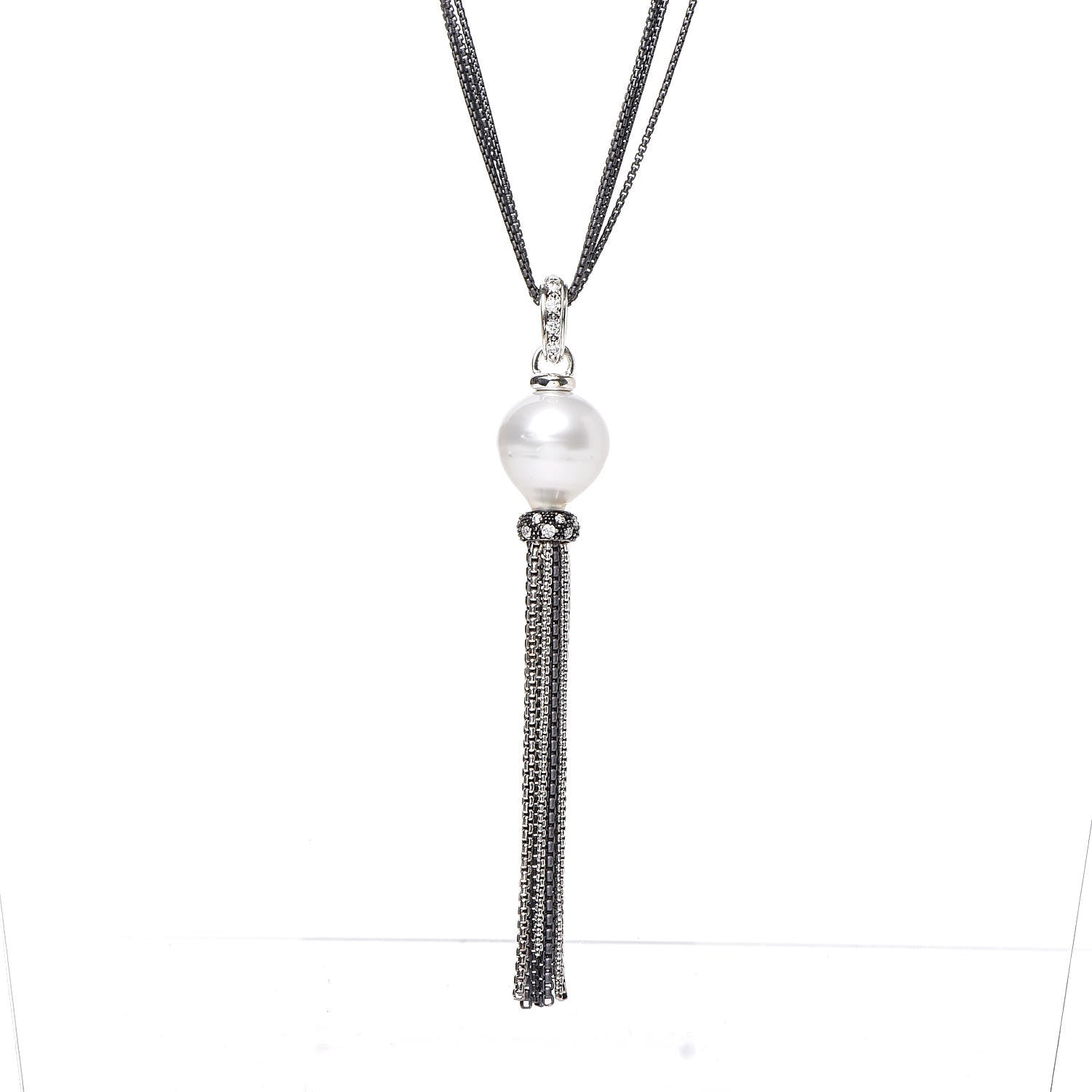 David Yurman Sterling Silver Diamond Freshwater Pearl Midnight Tassel Necklace 4 of 7