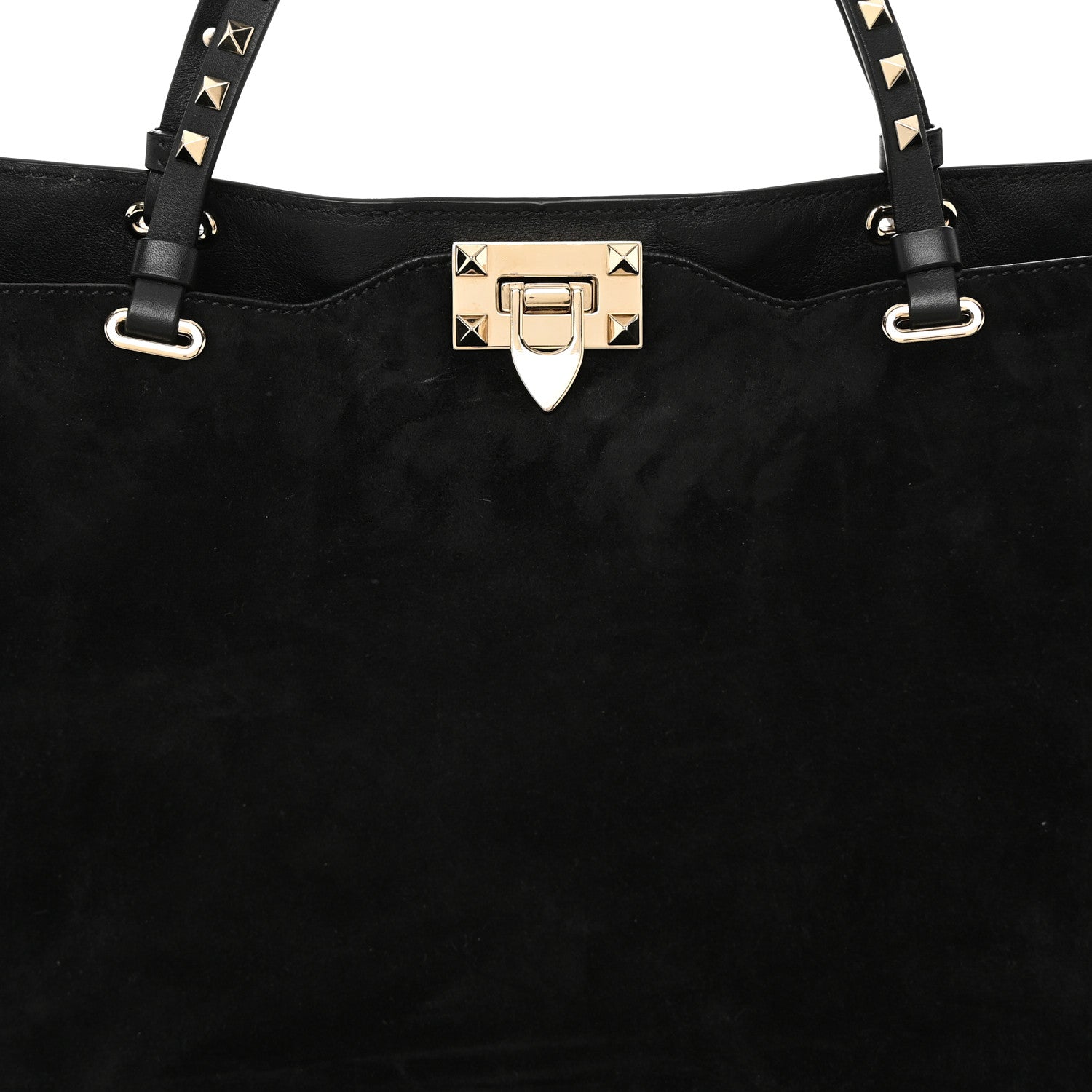 Valentino Garavani Suede Calfskin Medium Rockstud Tote Black 7 of 11
