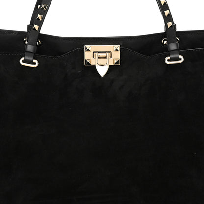 Valentino Garavani Suede Calfskin Medium Rockstud Tote Black 7 of 11