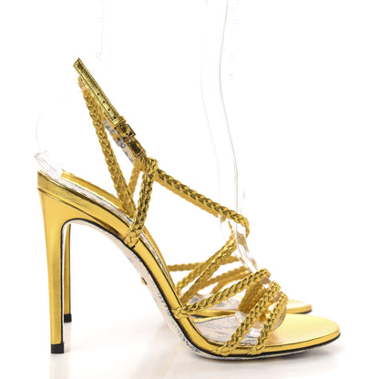 Gucci Metallic Nappa Braided Haines High Heel Sandals 37 Gold 4 of 9