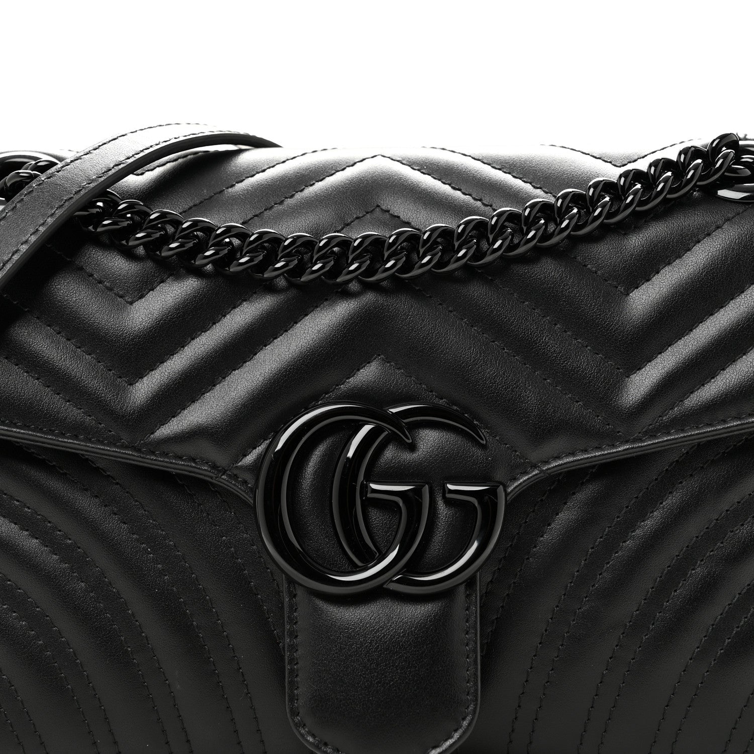 Gucci Calfskin Matelasse Monochrome Small GG Marmont Shoulder Bag Black 8 of 12