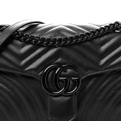 Gucci Calfskin Matelasse Monochrome Small GG Marmont Shoulder Bag Black 8 of 12