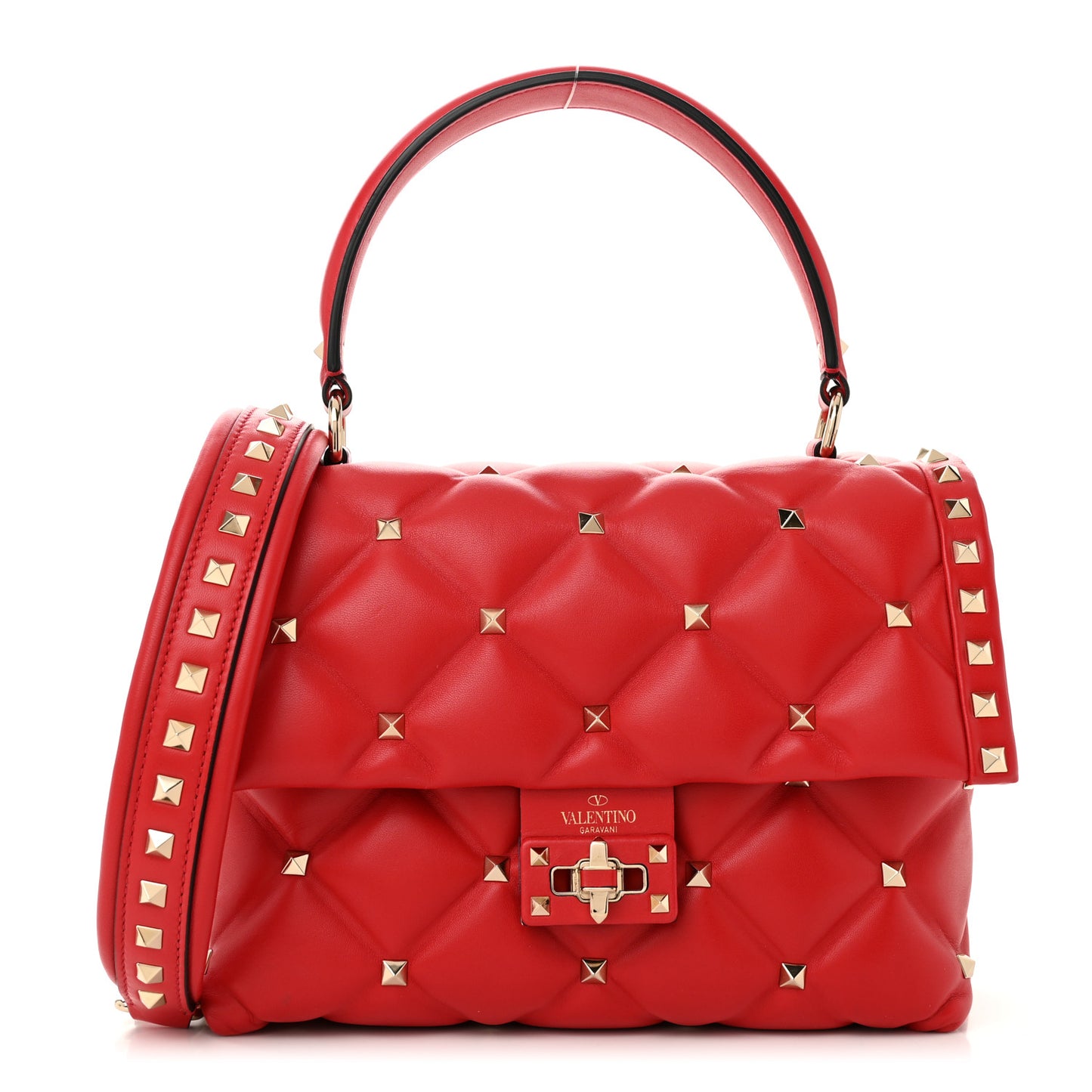 Nappa Medium Candystud Top Handle Bag Rosso Valentino