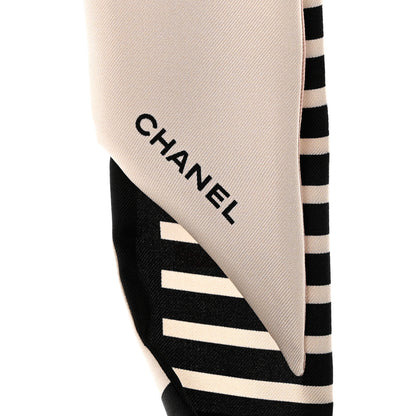 Chanel Silk 31 Rue Cambon CC Slim Bandeau Scarf Ecru Pink Black 5 of 5