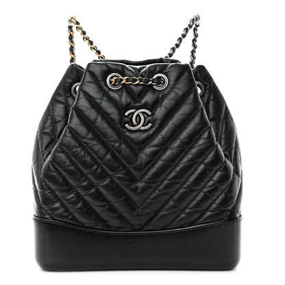 Chanel Aged Calfskin Chevron Quilted Small Gabrielle Backpack Black 1 of 10