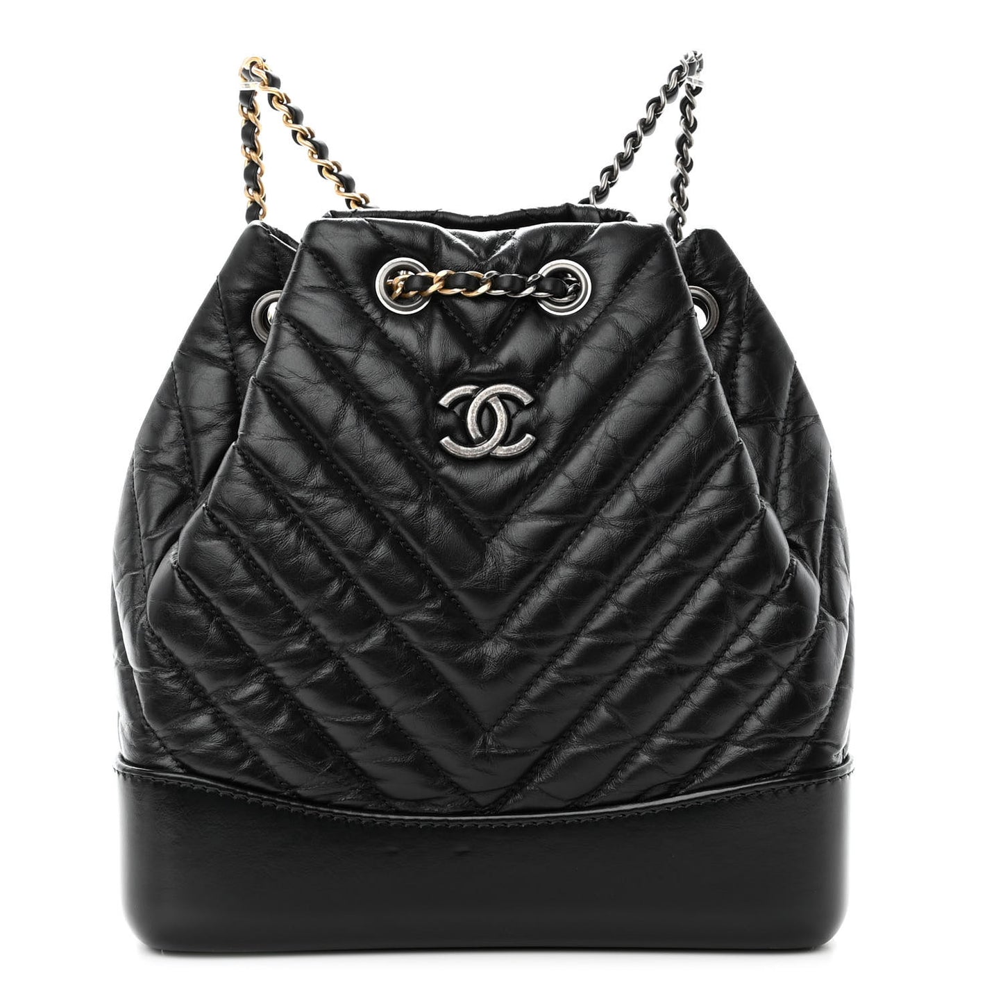 Aged Calfskin Chevron Quilted Small Gabrielle Backpack Black