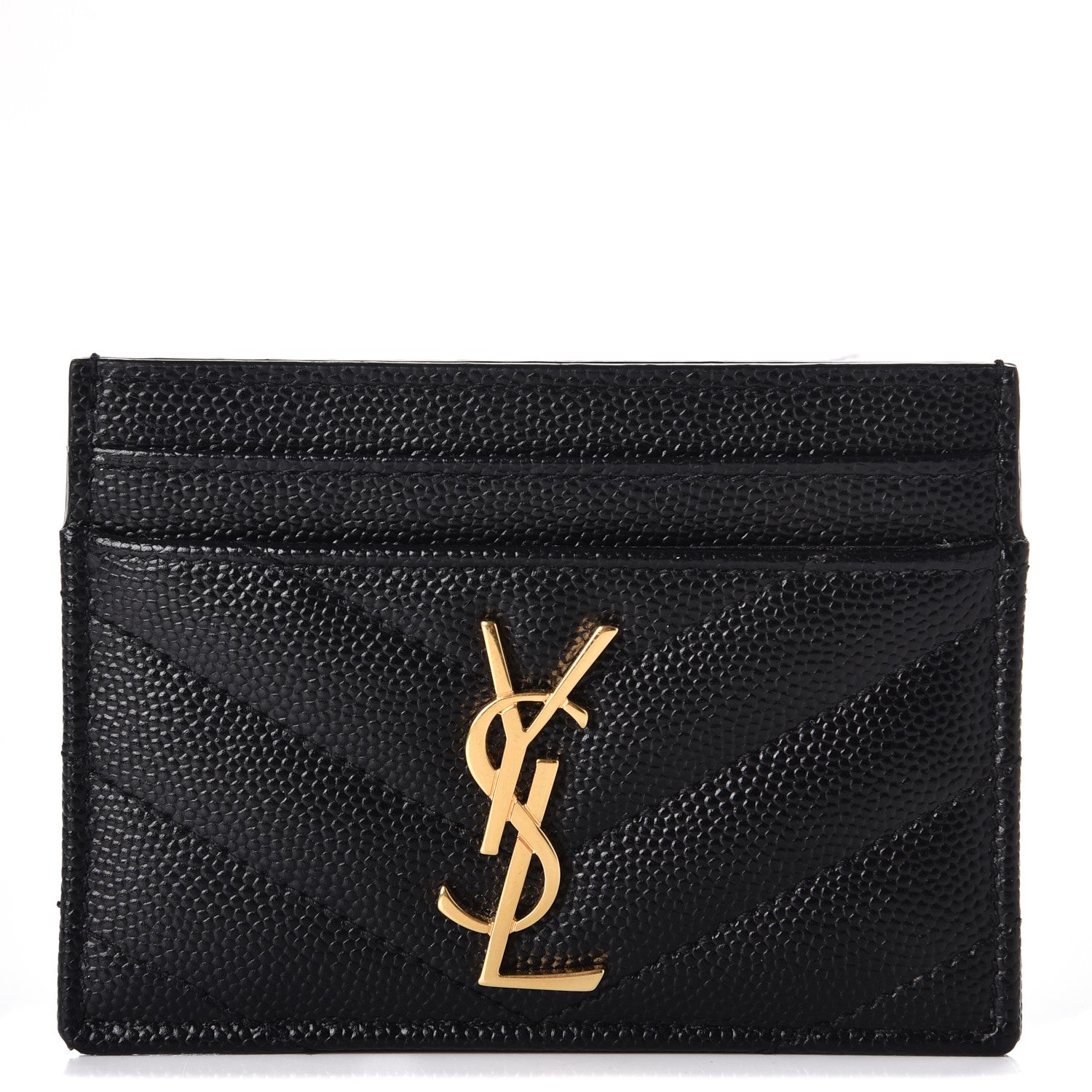 Saint Laurent Grain De Poudre Matelasse Chevron Monogram Credit Card Case Black 1 of 7