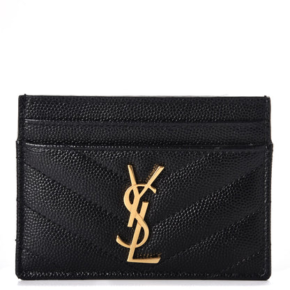 Saint Laurent Grain De Poudre Matelasse Chevron Monogram Credit Card Case Black 1 of 7
