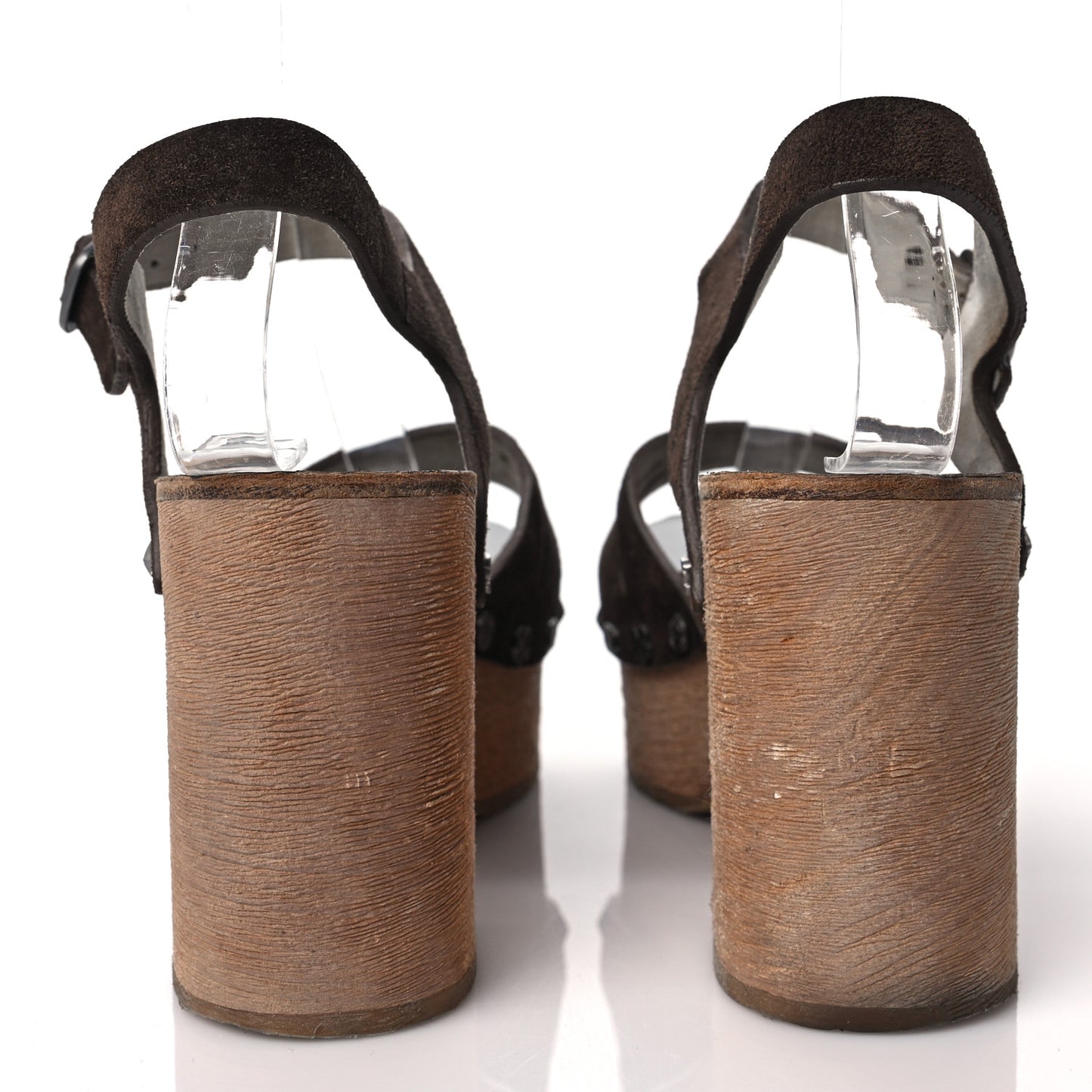 Suede Wooden Studded Platform Sandals 37 Brown
