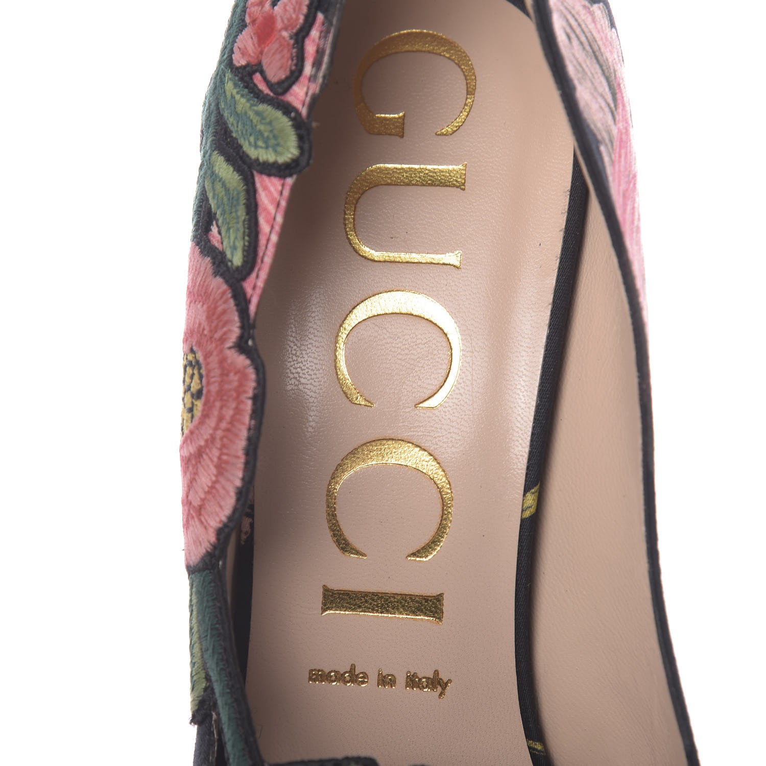 Gucci Canvas Flora Print Ophelia High Heel Pumps 40.5 Black Pink 6 of 9