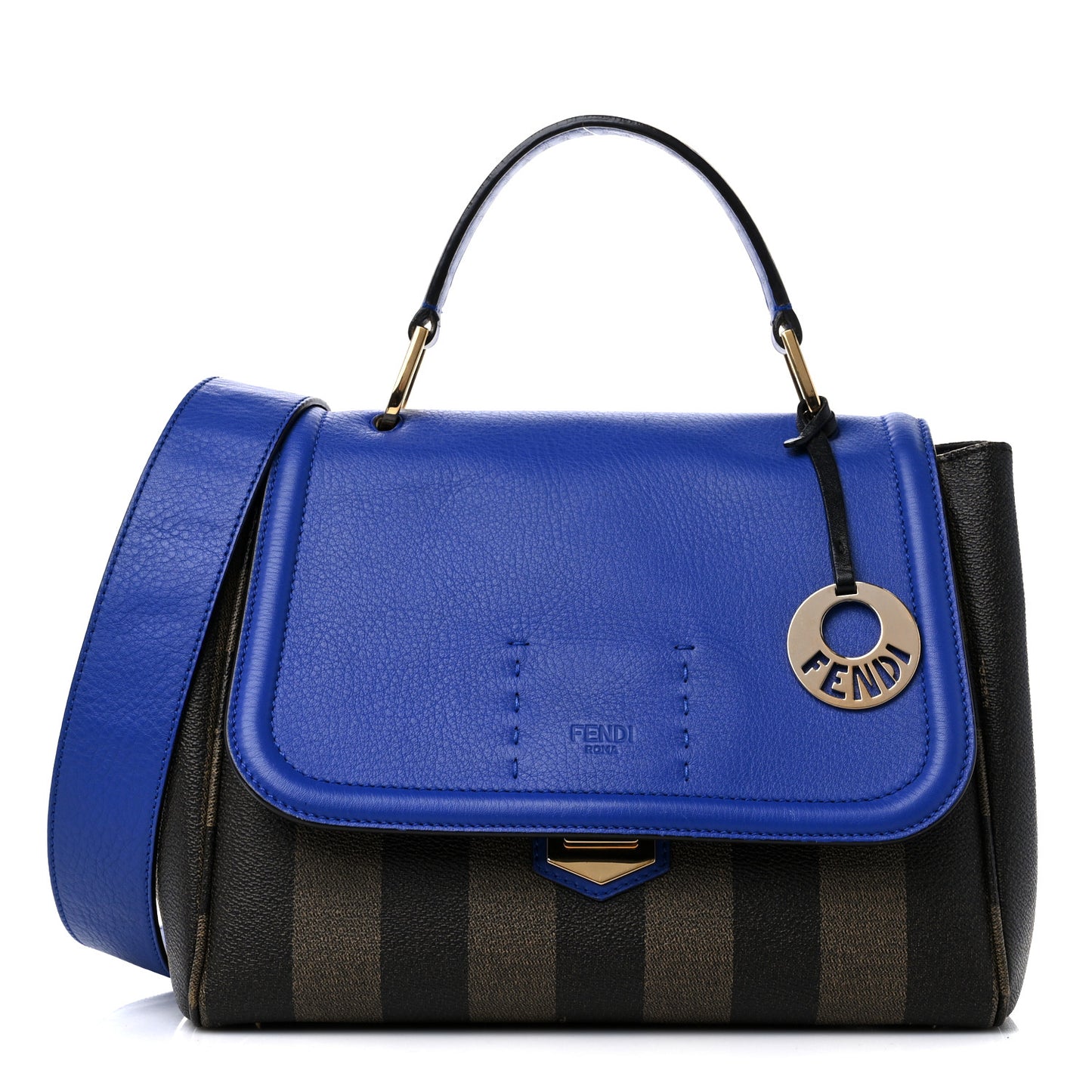 Pequin Spalmati Vitello Flamingo Shoulder Bag Tobacco Blue Neon