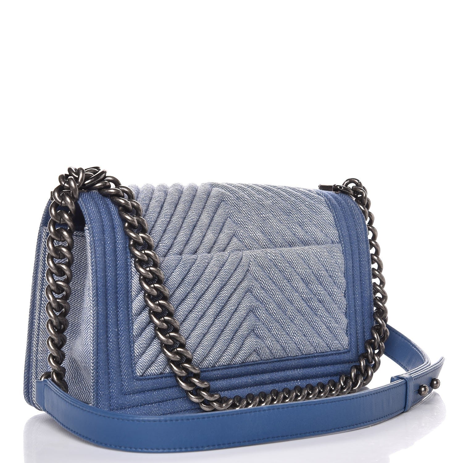 Chanel Denim Chevron Quilted Medium Boy Flap Blue 3 of 8