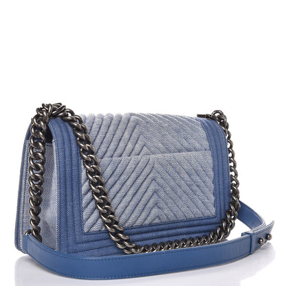 Chanel Denim Chevron Quilted Medium Boy Flap Blue 3 of 8