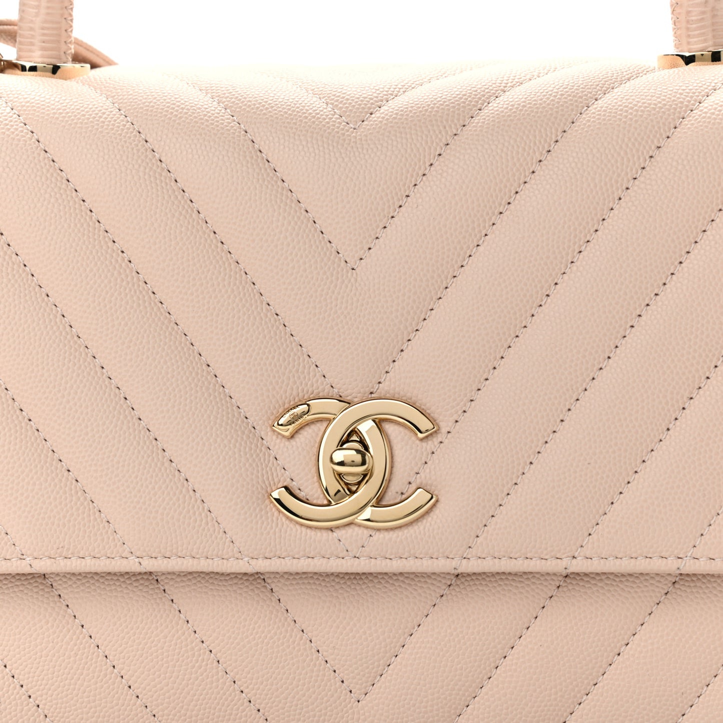 Caviar Lizard Embossed Chevron Quilted Small Coco Handle Flap Beige