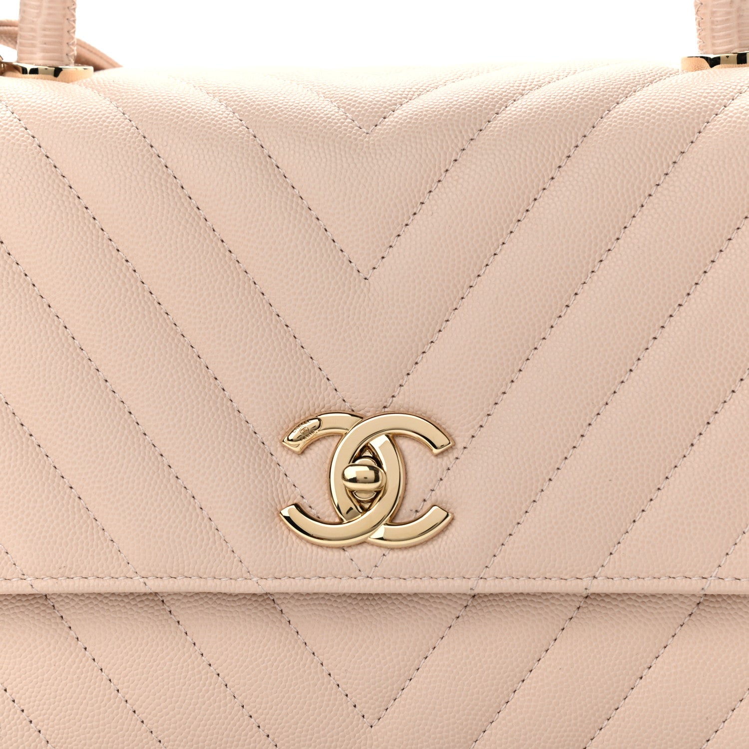Chanel Caviar Lizard Embossed Chevron Quilted Small Coco Handle Flap Beige 8 of 11