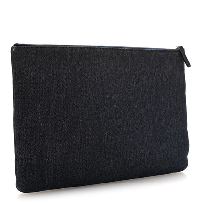 Chanel Denim Large Deauville Pouch Clutch Blue Orange 3 of 10