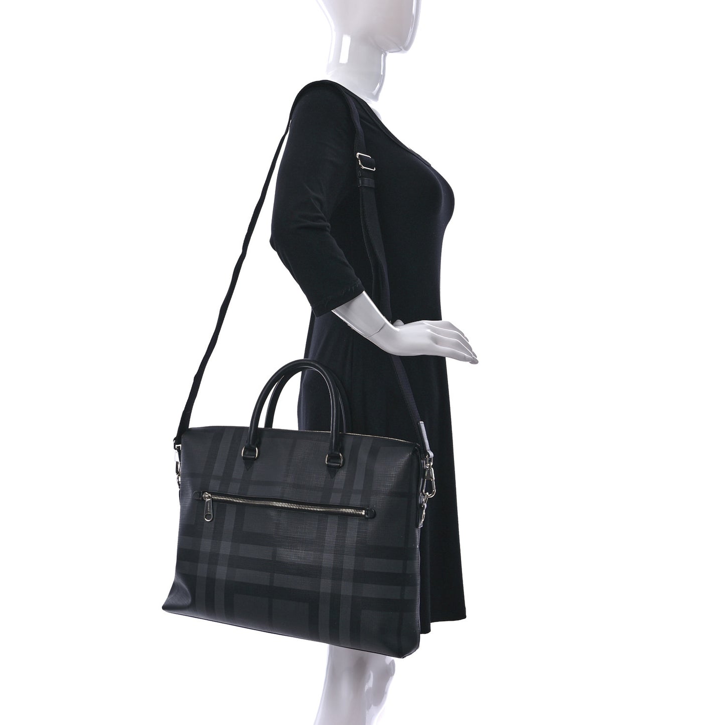 London Check Large Briefcase Black
