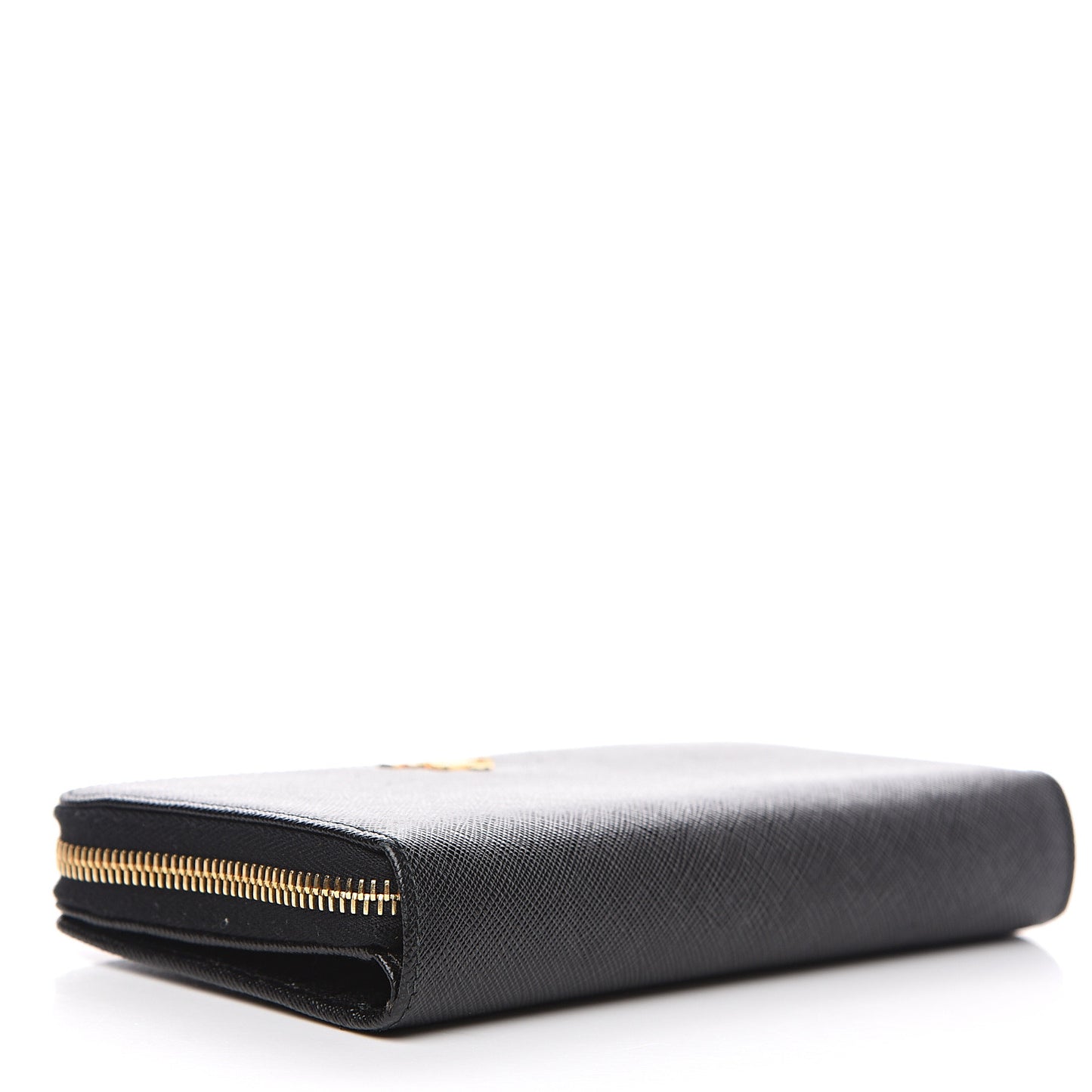 Saffiano Metal Zip Around Wallet Black
