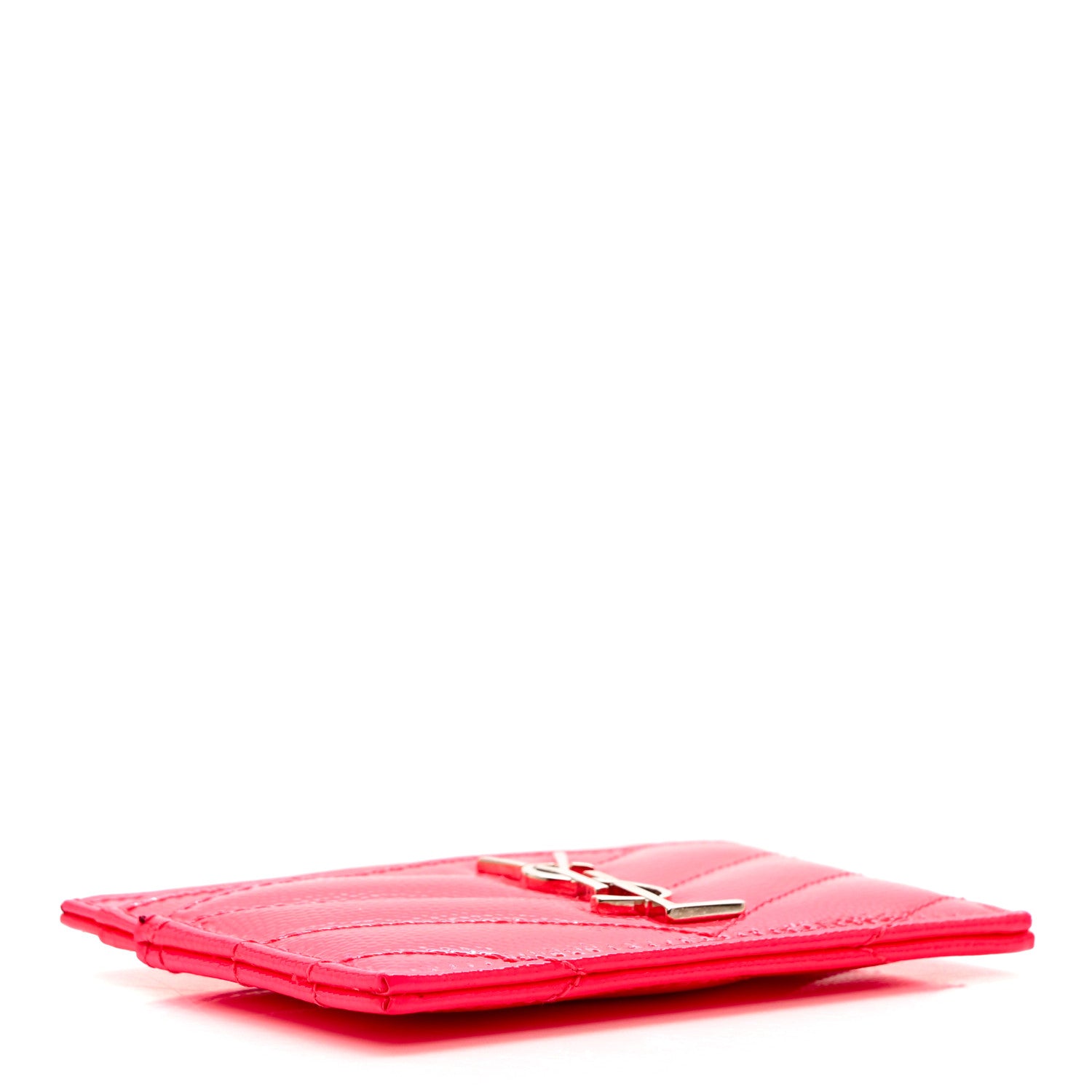 Saint Laurent Patent Grain De Poudre Matelasse Chevron Monogram Credit Card Case Neon Pink 3 of 7