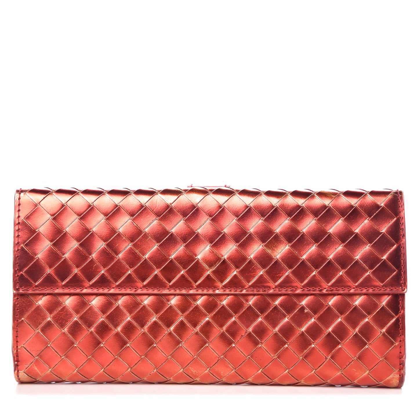 Metallic Nappa Intrecciato Continental Wallet Red