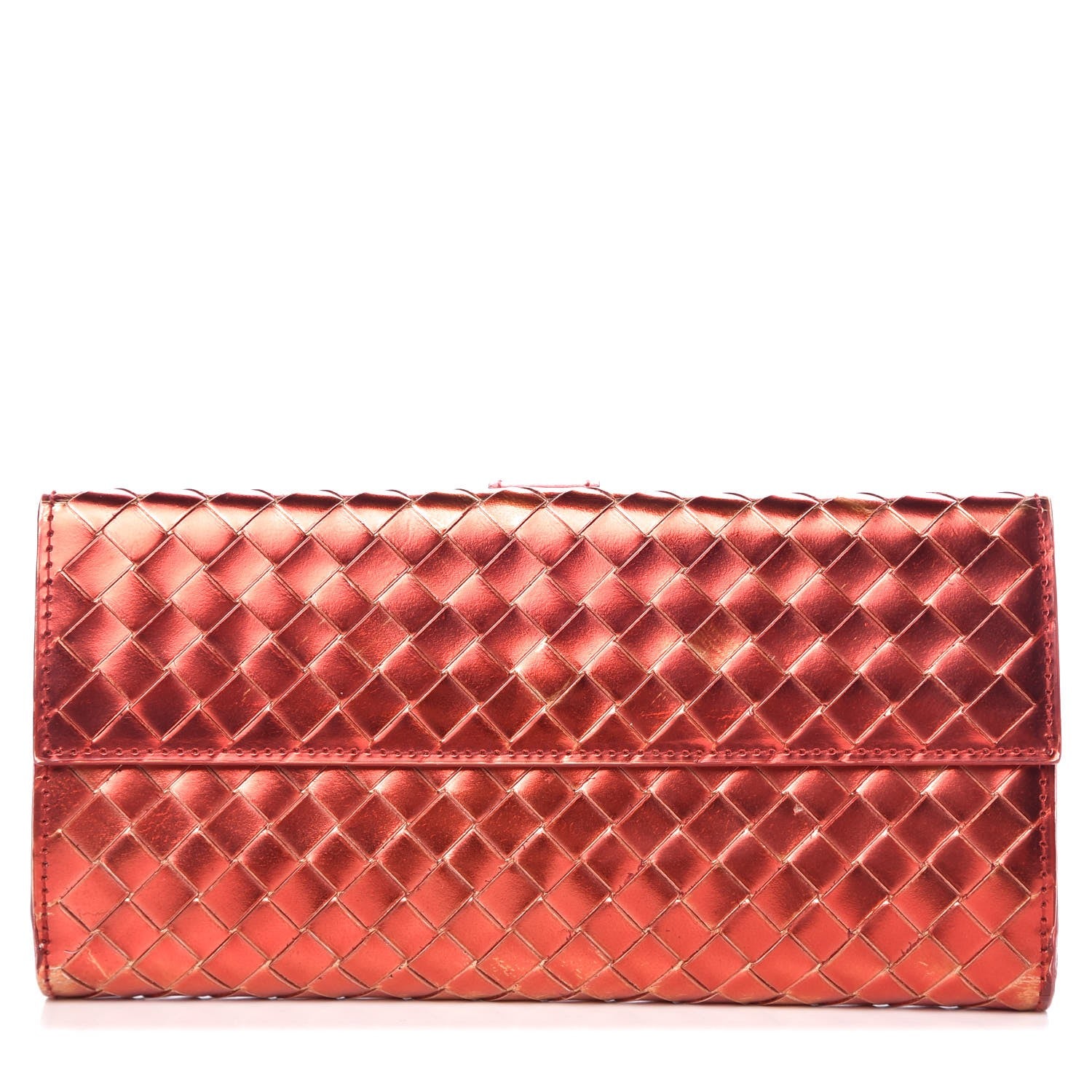 Bottega Veneta Metallic Nappa Intrecciato Continental Wallet Red 1 of 10