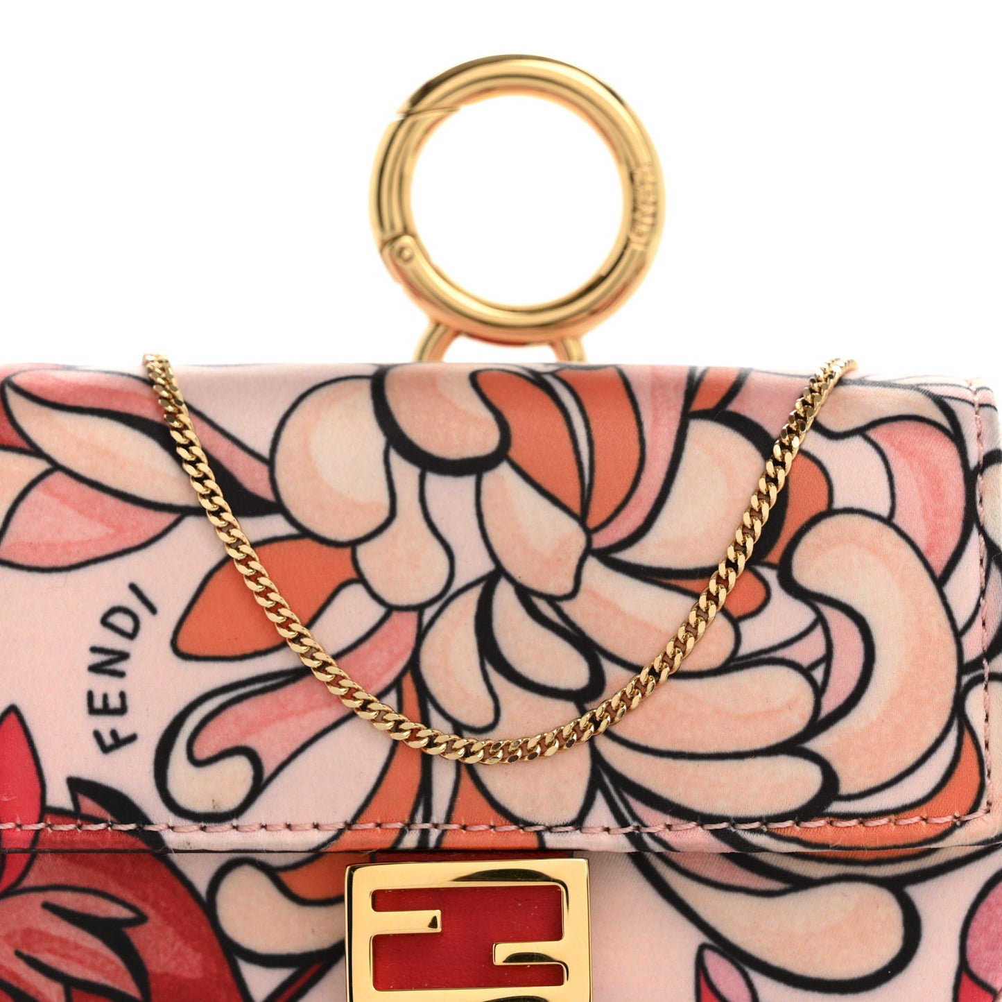 Stretch Satin Vitello Grace Floral Print Nano Baguette Charm Rose Multicolor Rosso Cardinale