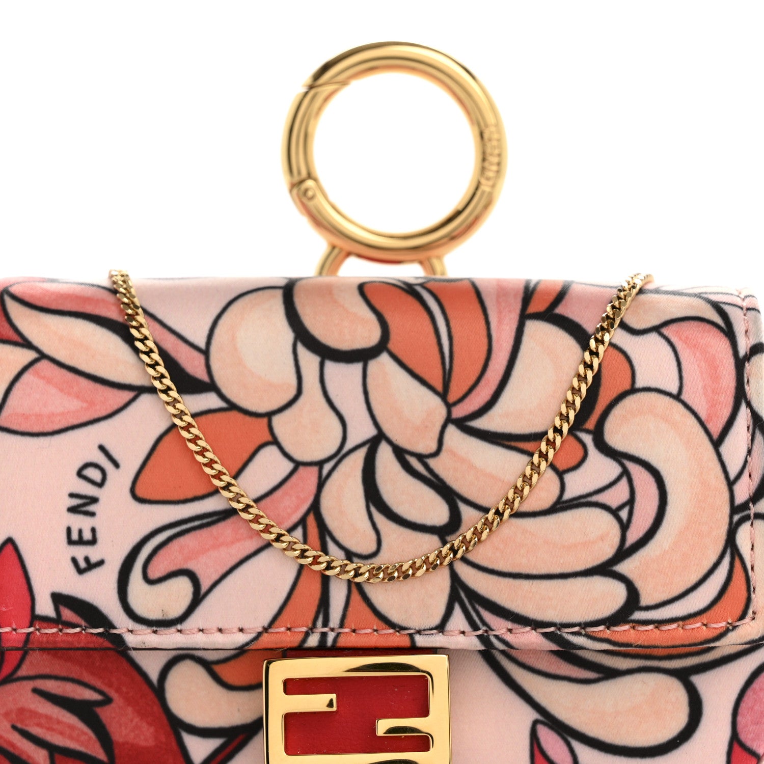 Fendi Stretch Satin Vitello Grace Floral Print Nano Baguette Charm Rose Multicolor Rosso Cardinale 8 of 14