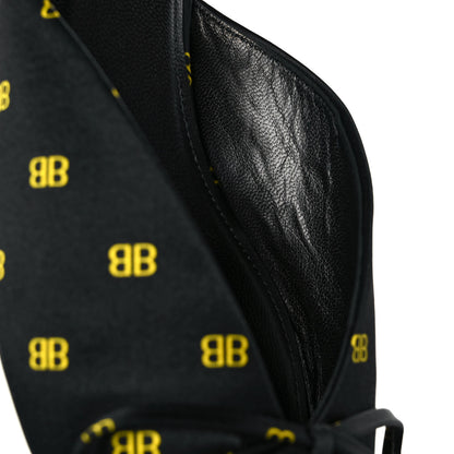Balenciaga Crepe Satin BB Printed Pointy Toe Knife Flat Mules 37.5 Black Yellow Fluo 9 of 10