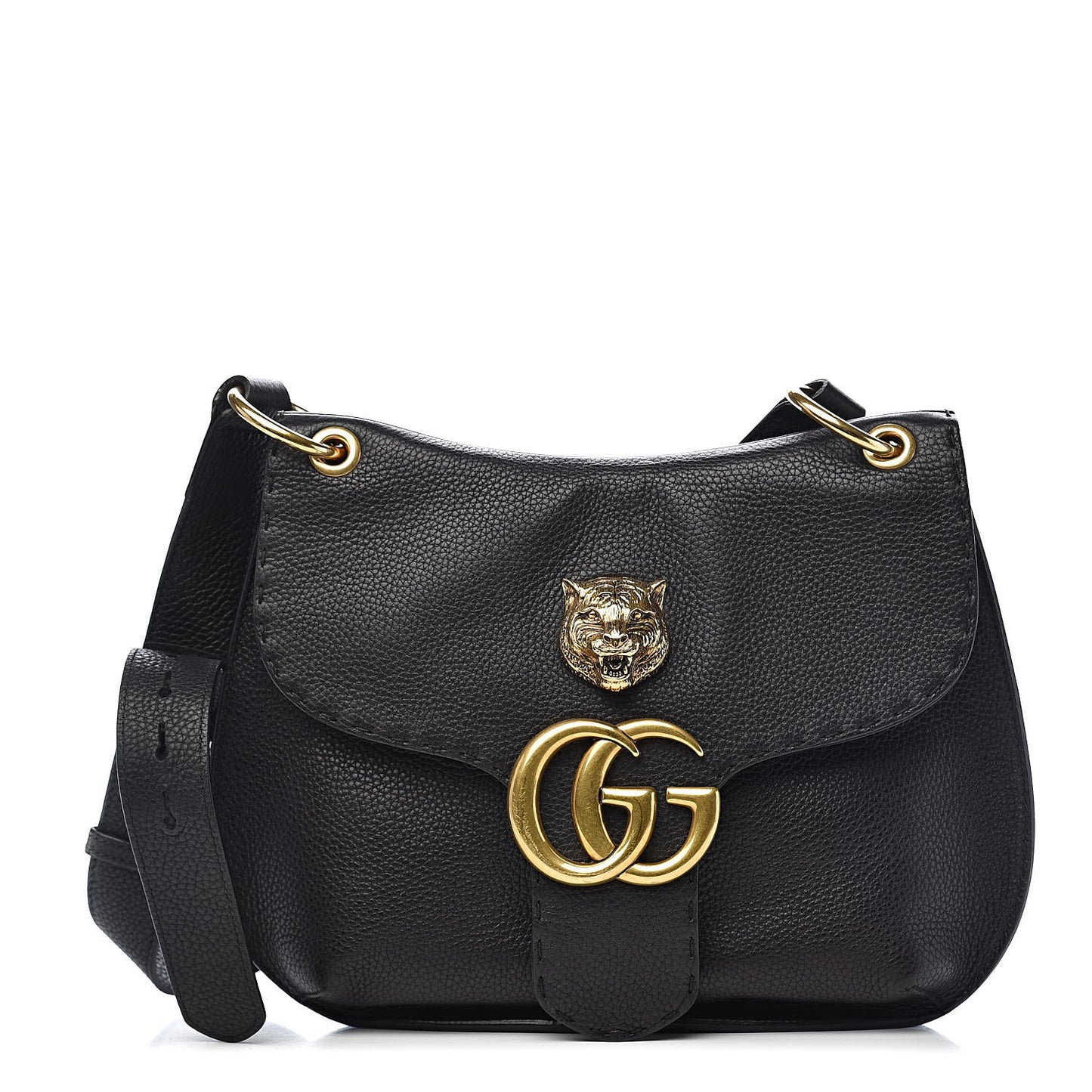 Cellarius Calfskin Feline GG Marmont Flap Shoulder Bag Black
