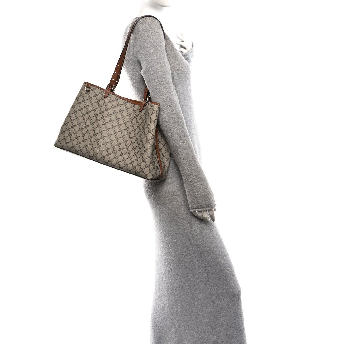 GG Supreme Monogram Emblem Large Tote Bag Beige Dark Brown
