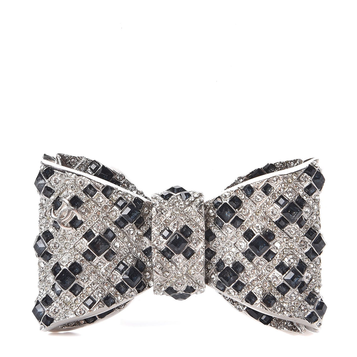 Ruthenium Crystal CC Bow Brooch Black