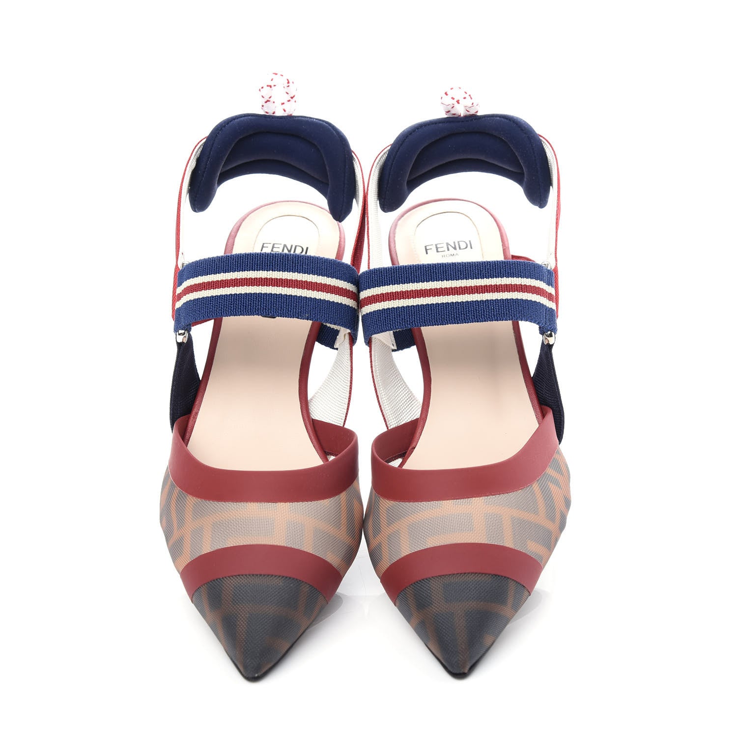 Fendi Technical Mesh FF Colibri 55mm Slingback Pumps 38 Tobacco Moro Zaffiro Ciliegia Rosso 5 of 10