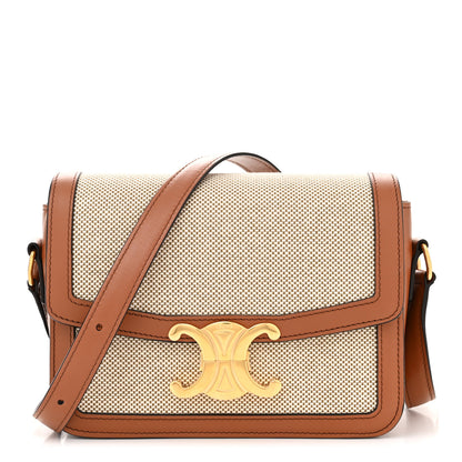 Celine Textile Natural Calfskin Teen Triomphe White Tan 1 of 11