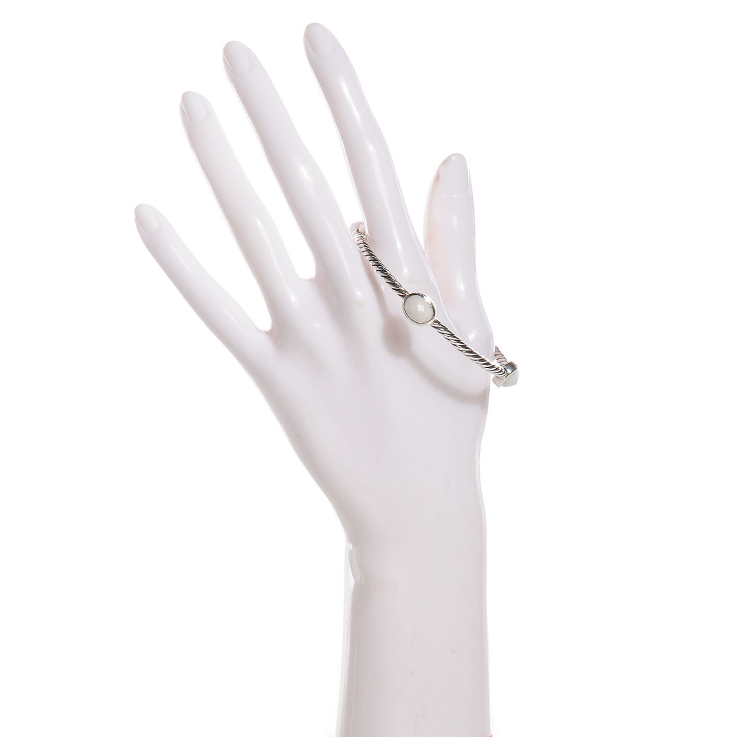 Sterling Silver White Agate 3mm Color Classics Four Station Bangle Bracelet