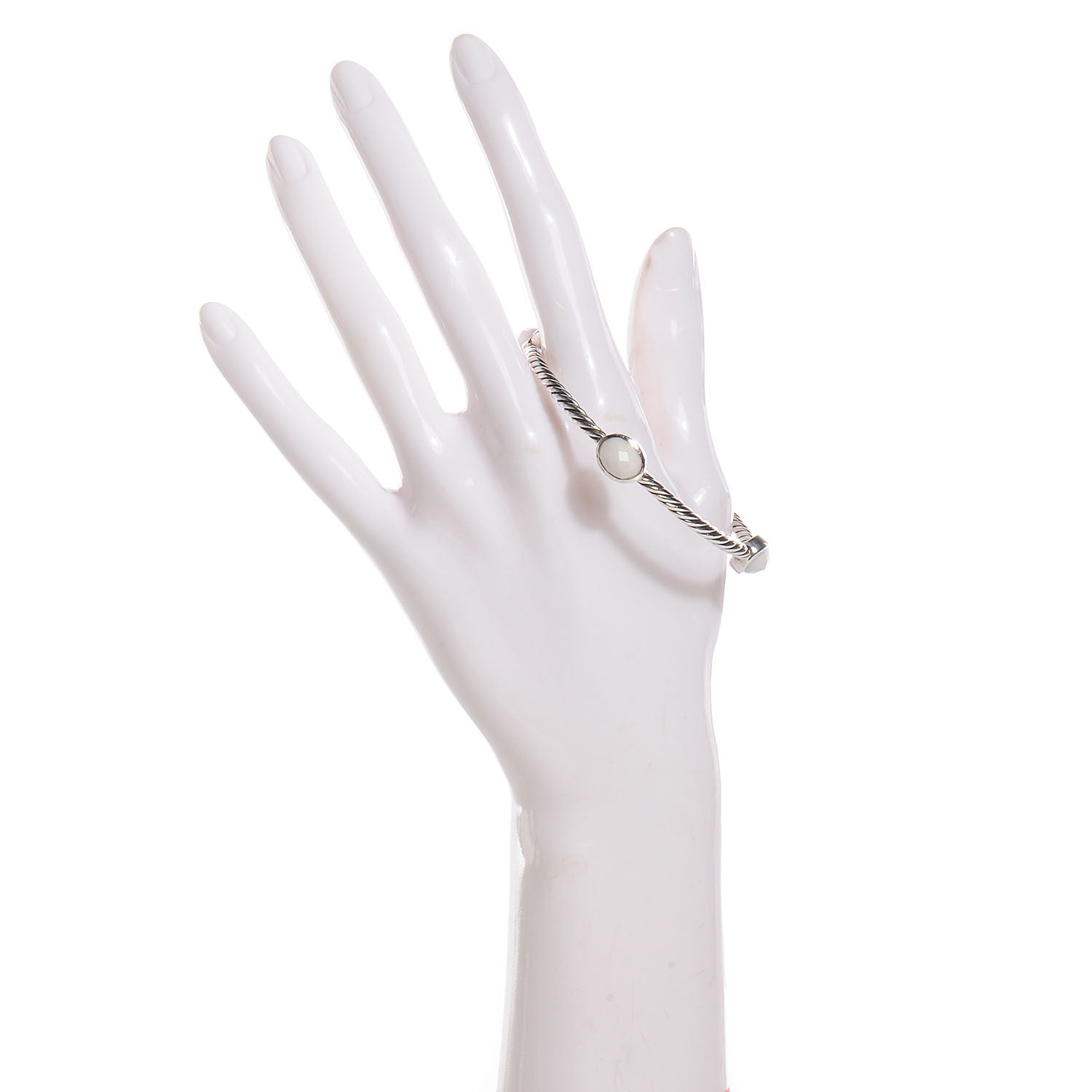 David Yurman Sterling Silver White Agate 3mm Color Classics Four Station Bangle Bracelet 2 of 4