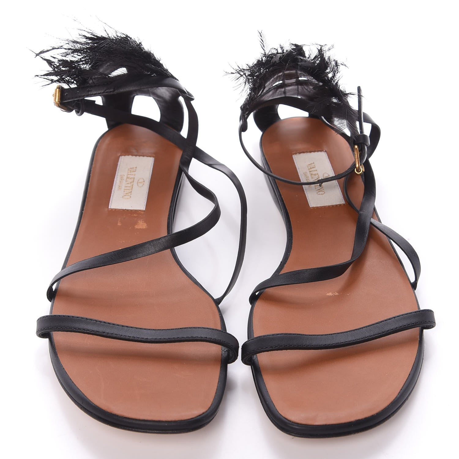 Valentino Garavani Nappa Feather Flat Sandals 38 Black 5 of 10