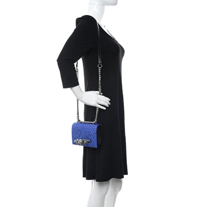 Alexander McQueen Calfskin Crystal Chain Clutch Blue Black 2 of 10