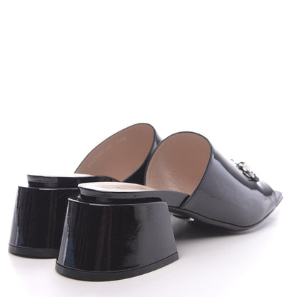 Gucci Patent Lexi Horsebit Mid-Heel Slide Sandals 40 Black 4 of 9