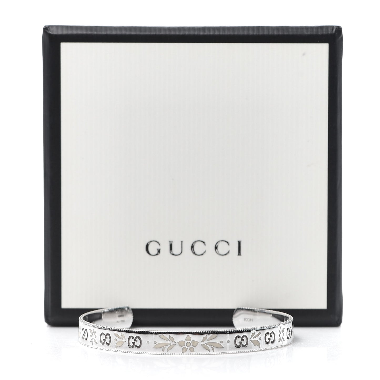 18K White Gold Enamel Icon Blooms Cuff Bracelet