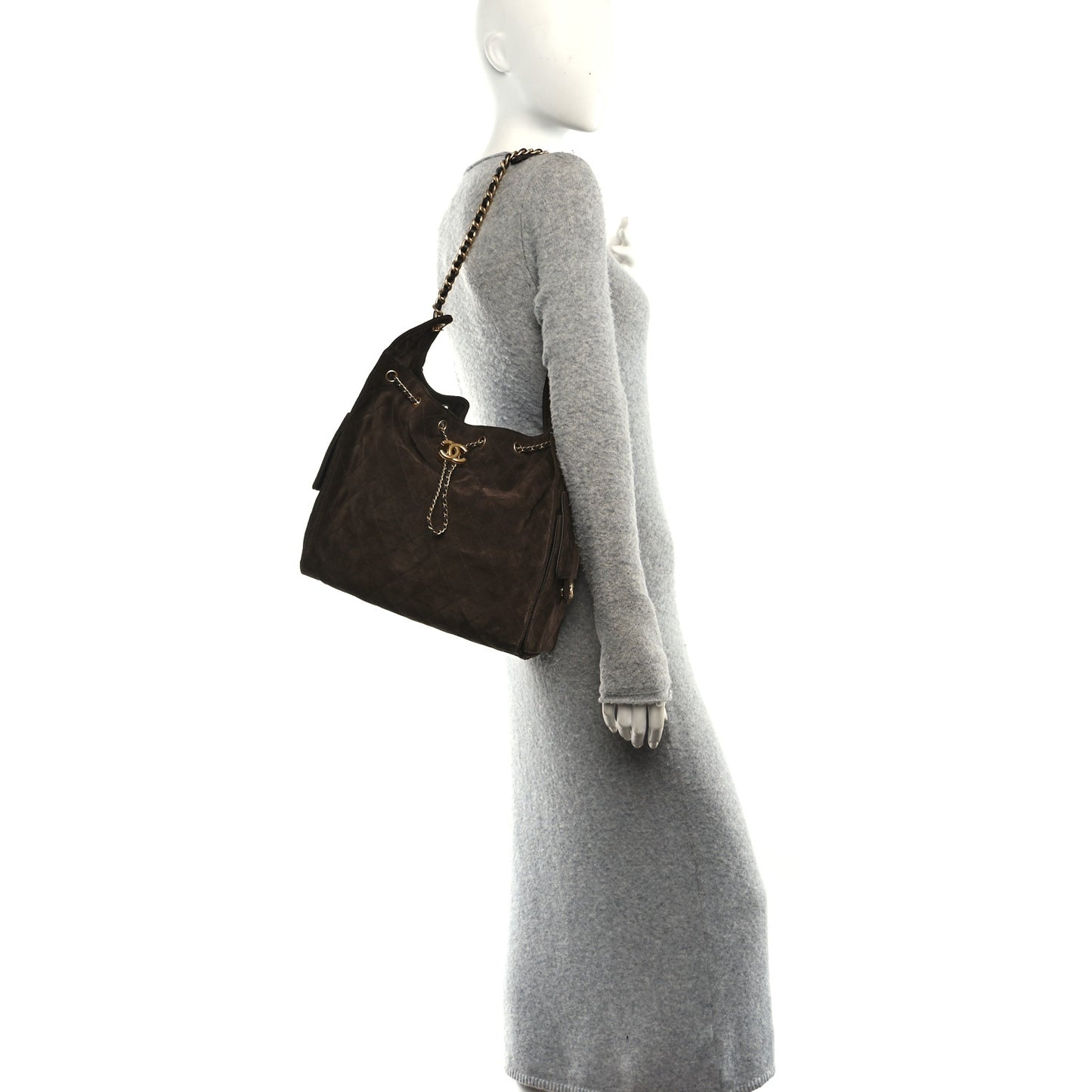 Suede Quilted Medium Chanel 25 Handbag Dark Brown