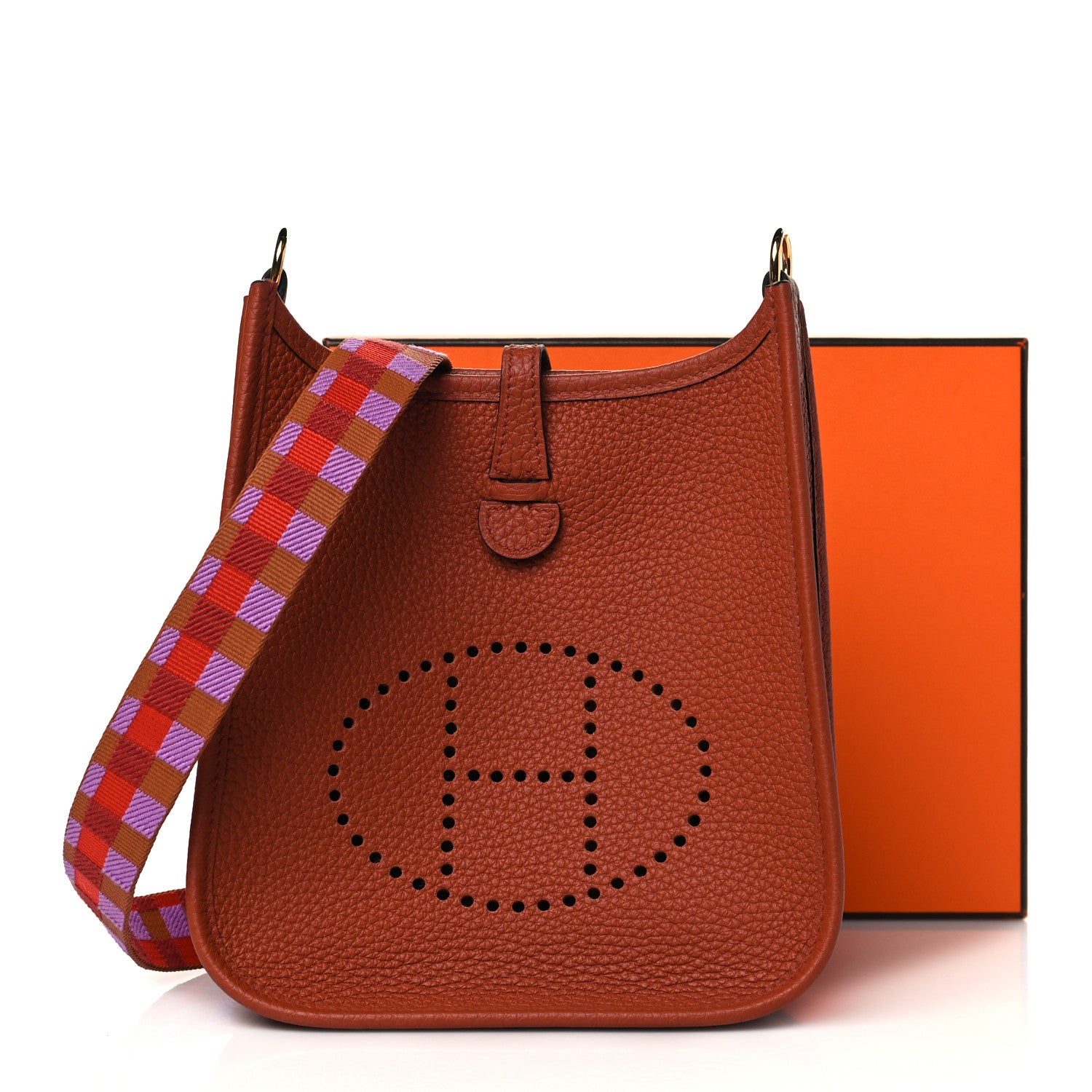 Hermes Taurillon Clemence Maxi Quadrille Evelyne TPM Cuivre Capucine Parme Rouge Duchess 11 of 11