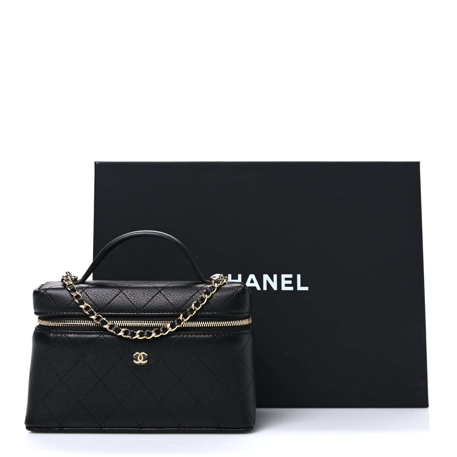 Chanel Goatskin Stitched Top Handle Slim Vanity With Chain Black 11 of 11