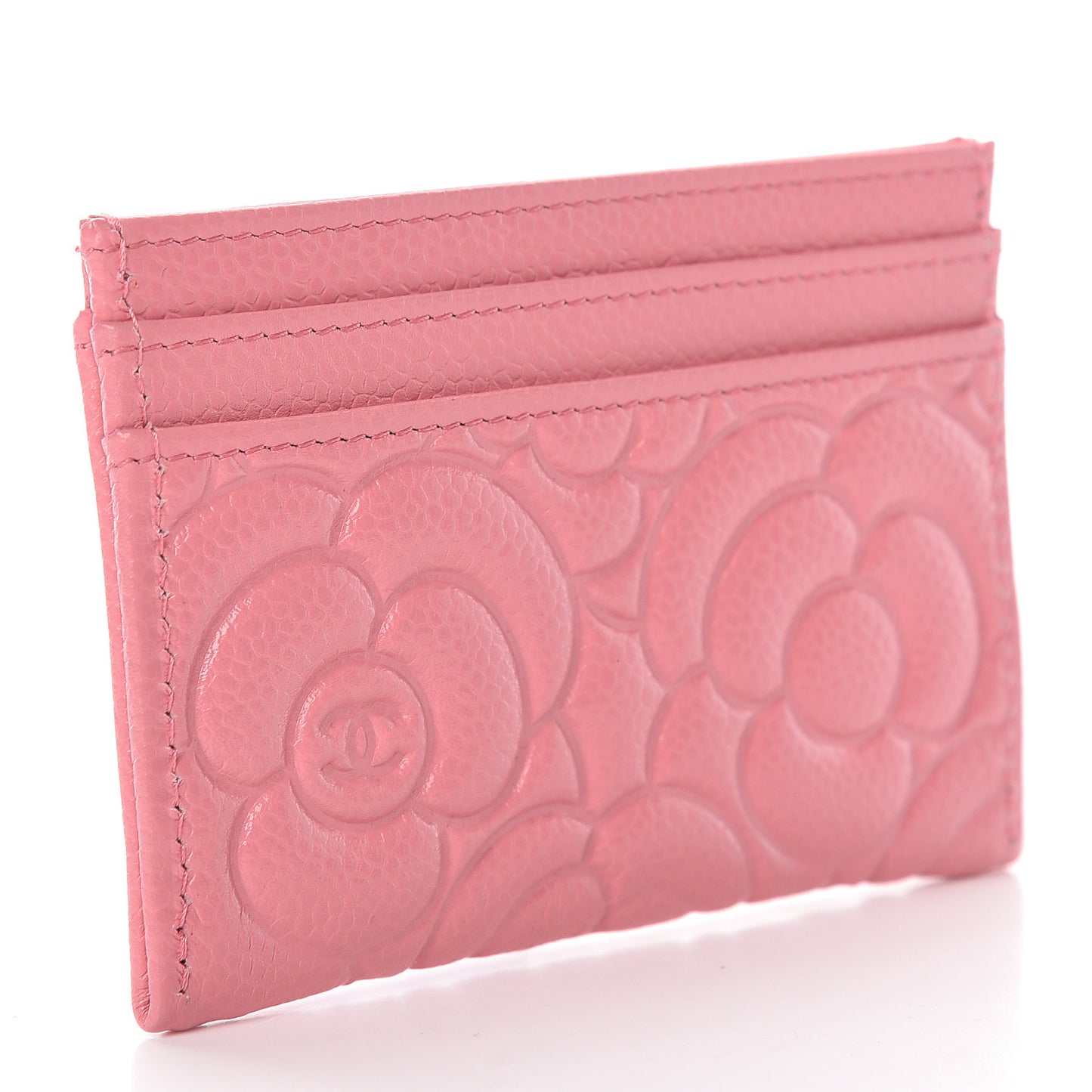 Caviar Camellia Embossed Card Holder Pink