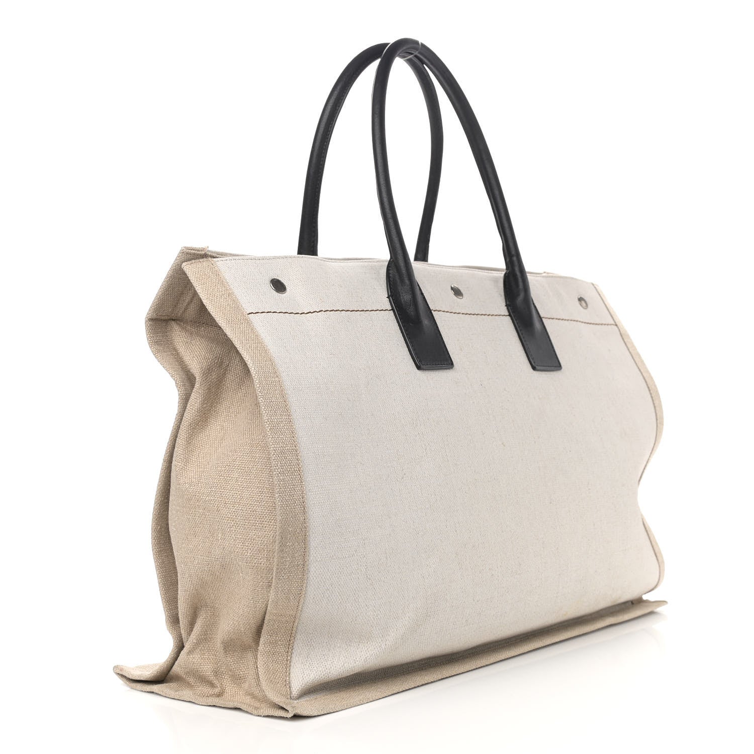 Saint Laurent Linen Calfskin Rive Gauche Tote Optic White 2 of 12