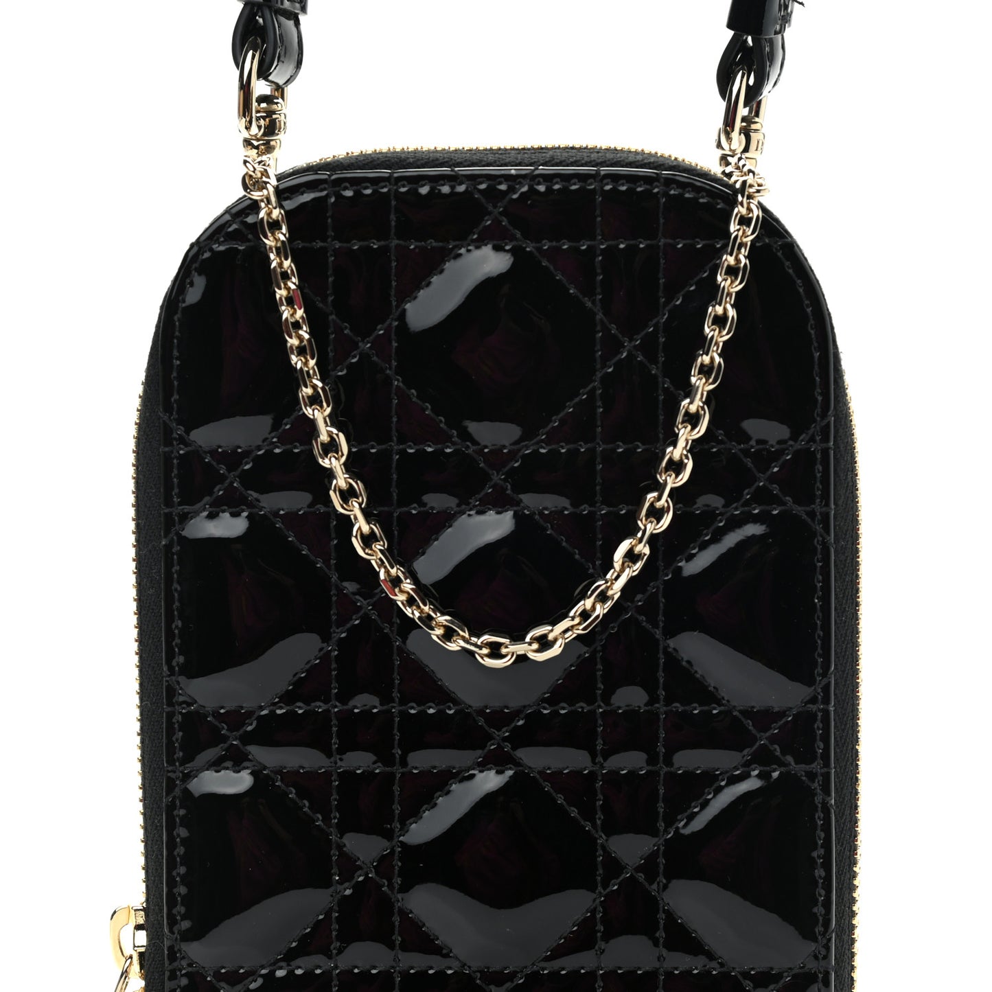Patent Cannage Lady Dior Phone Holder Black
