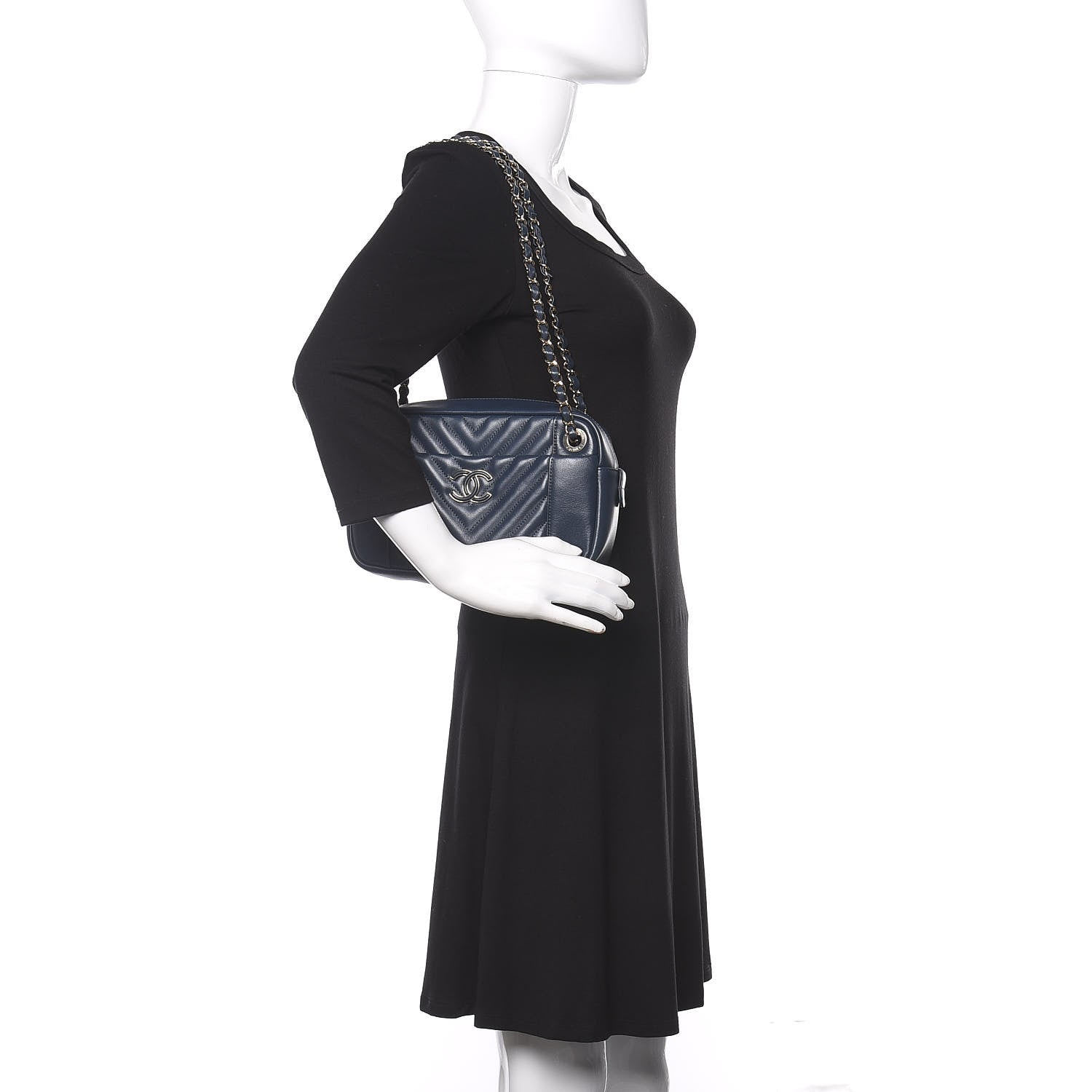 Chanel Calfskin Quilted Daily Chevron Camera Case Navy Blue 2 of 11