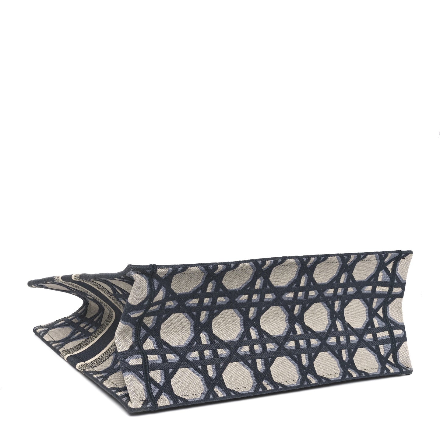 Canvas Macrocannage Embroidered Large Book Tote Beige Blue