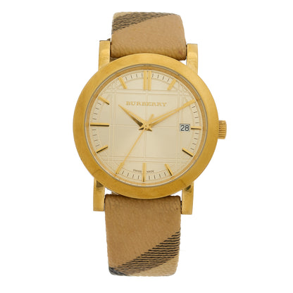 Burberry Stainless Steel Calfskin 38mm Heritage Check Quartz Watch Gold BU1398 1 of 5