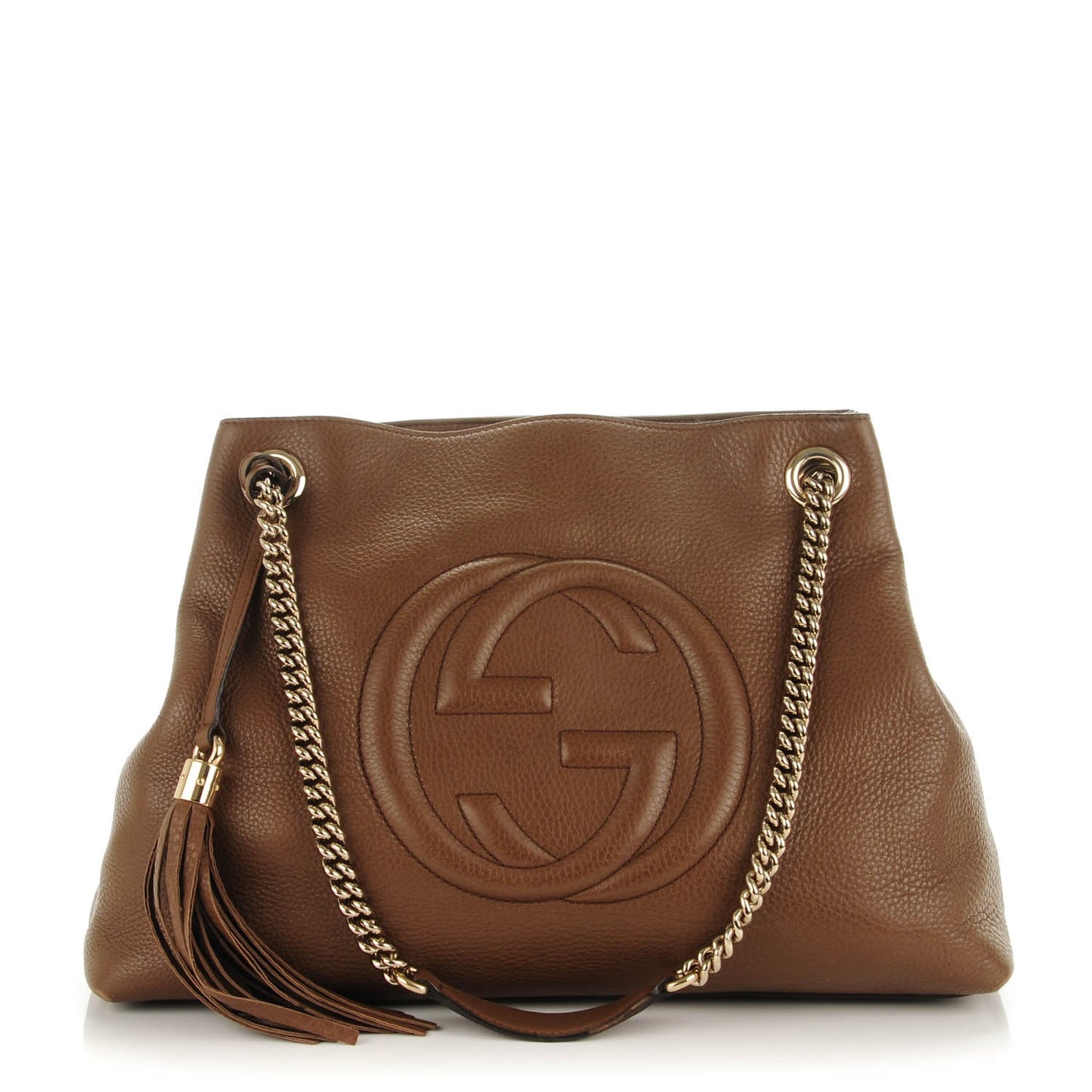 Pebbled Calfskin Medium Soho Chain Shoulder Bag Maple Brown