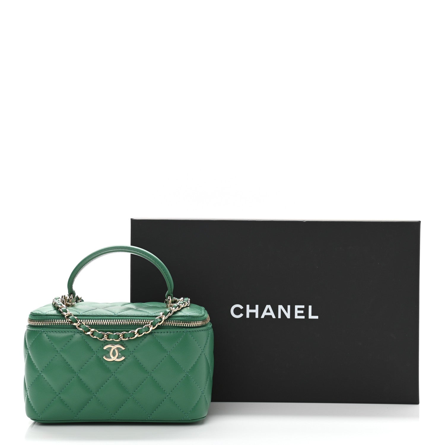 Chanel Lambskin Quilted Small Top Handle Vanity Case With Chain Green 10 of 10